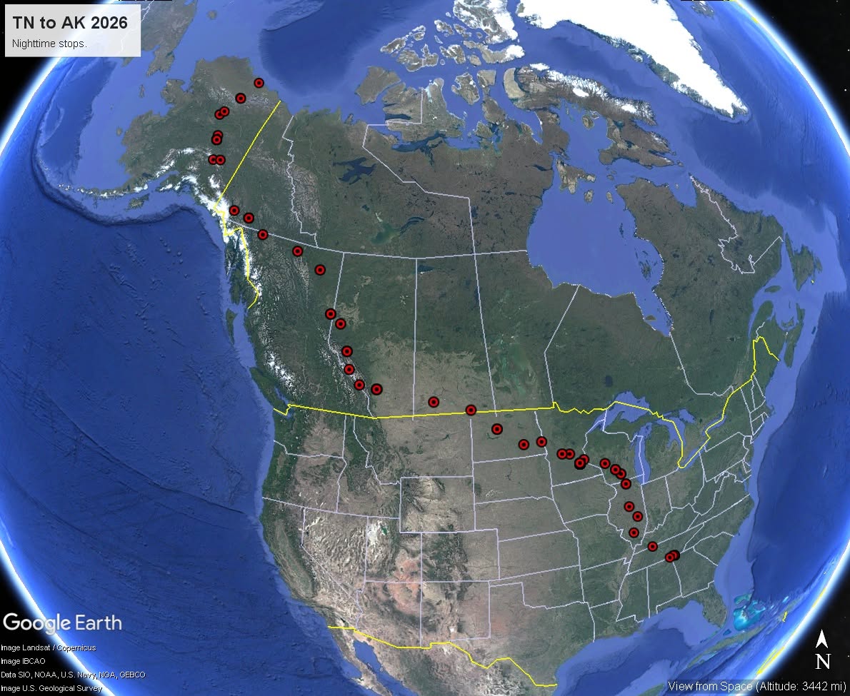 Google Earth Map of Tennessee to Alaska